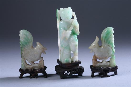 Appraisal: CHINESE CELADON AND APPLE GREEN JADE FIGURE OF YOUTH Together