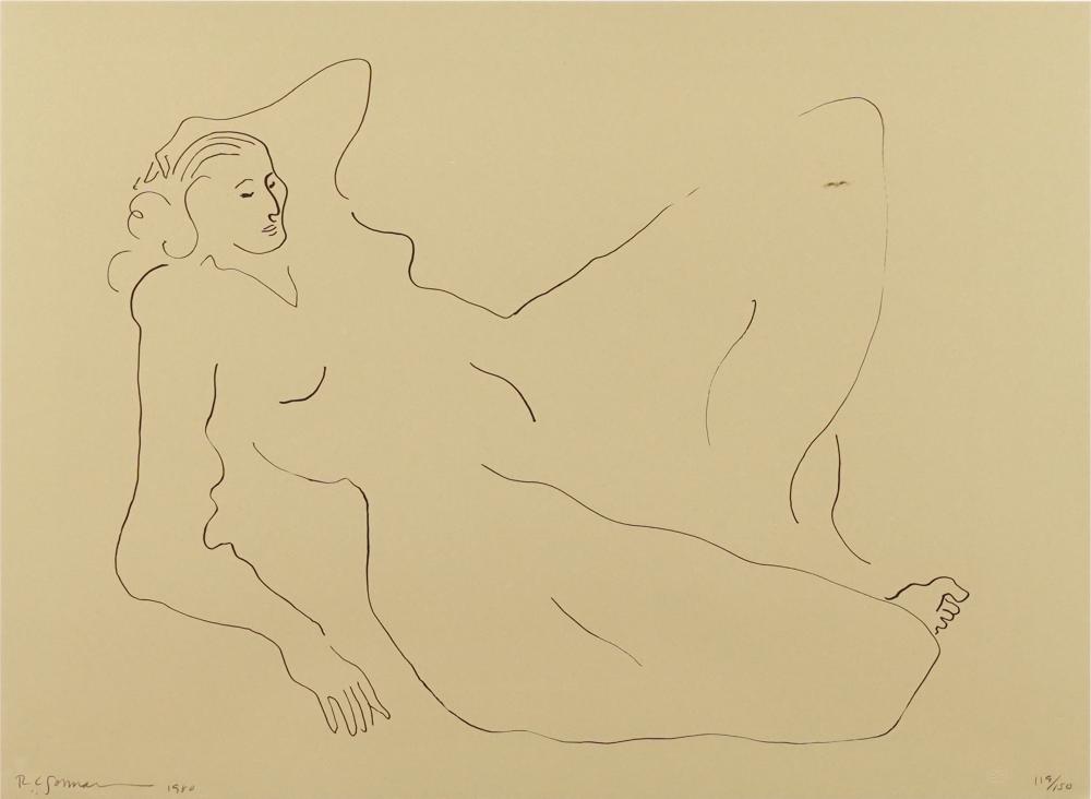 Appraisal: R C GORMAN - RECLINING NUDE lithograph on paper matted