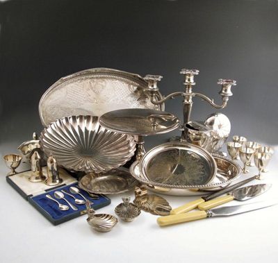 Appraisal: A mixed lot of electroplated items comprising a Victorian novelty