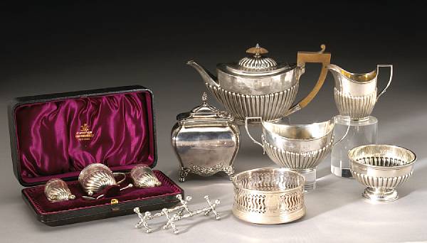 Appraisal: An English silver group of table articles Comprising assembled bachelor's