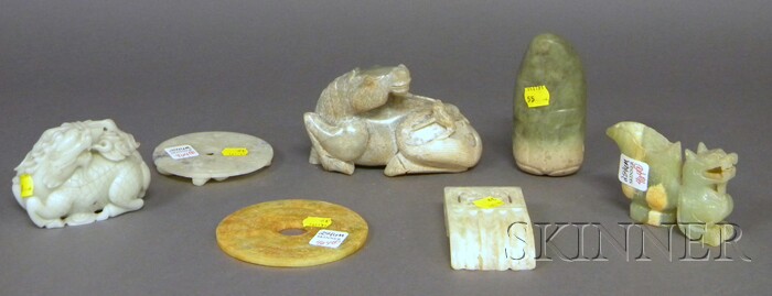 Appraisal: Seven Assorted Asian Carved Hardstone Articles including two figural lg