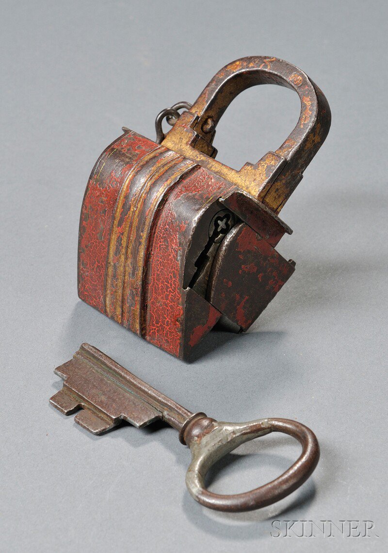 Appraisal: th Century Russian Gilt and Red-painted Iron Padlock lg in