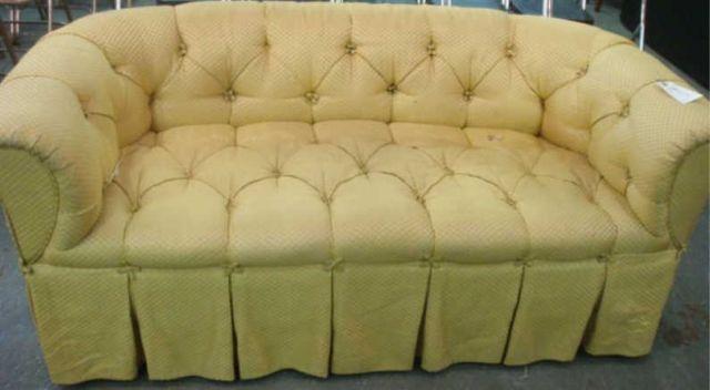 Appraisal: Art Deco Upholstered Demilune Loveseat with Tufting From a West