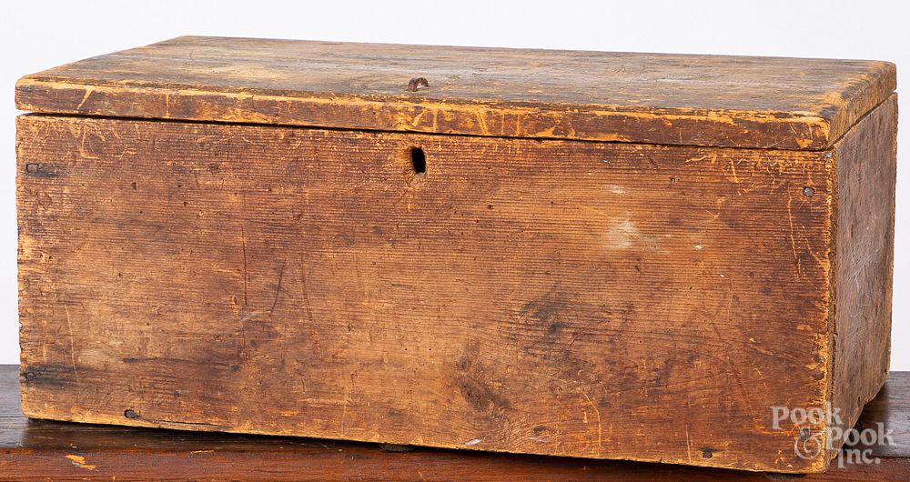 Appraisal: Primitive pine lock box late th c Primitive pine lock