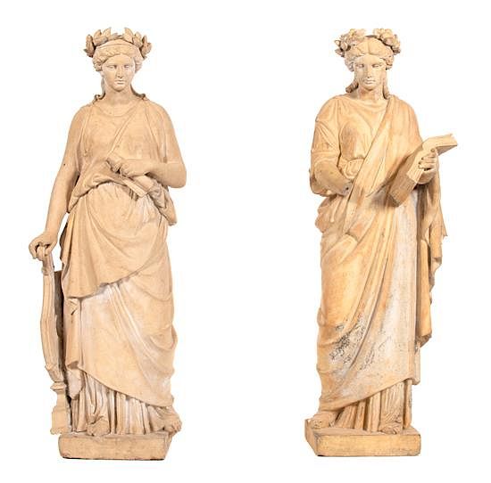 Appraisal: A Pair of Classical Style Statues Depicting Grecian Muses Height