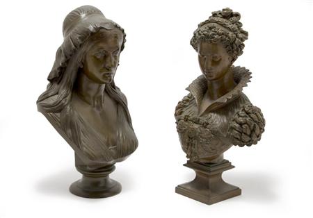 Appraisal: Bronze Bust of a Woman Together with a Bronze Bust