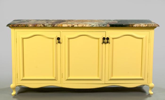 Appraisal: Provincial Louis XV-Style Painted Wood and Marble-Top Buffet the marble