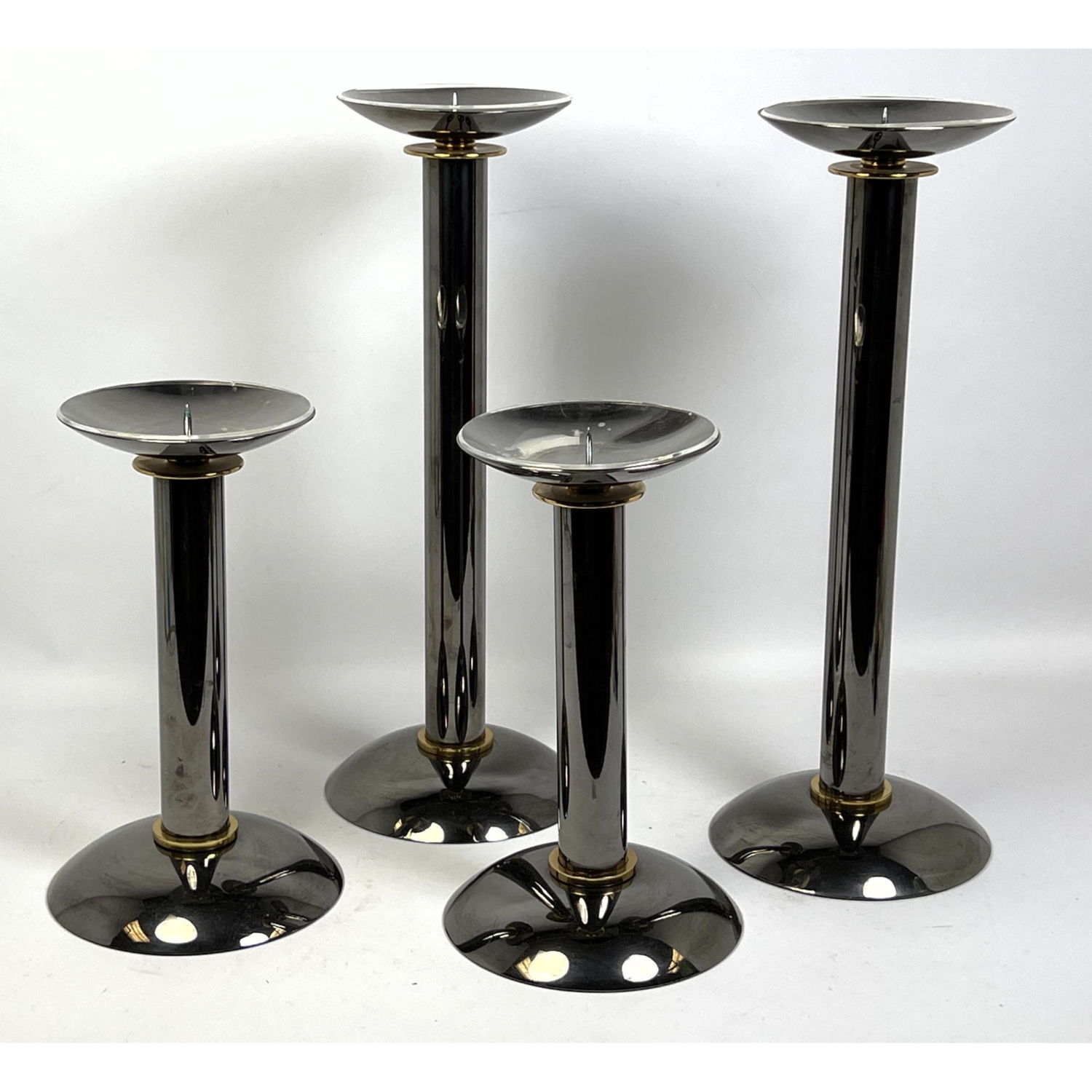 Appraisal: Set KARL SPRINGER Style Candle Sticks - patinated metal Gunmetal