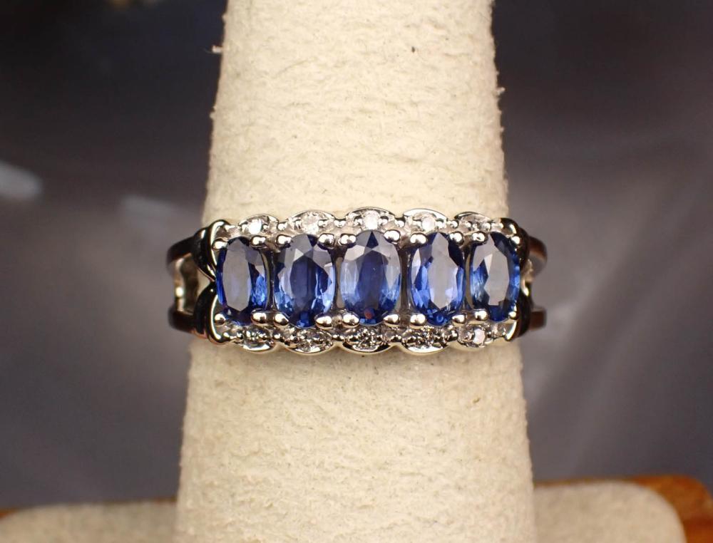 Appraisal: SAPPHIRE DIAMOND AND FOURTEEN KARAT GOLD RING The white gold