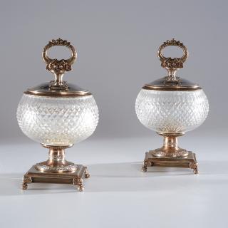 Appraisal: Pair Louis Philippe silver mounted glass jars Pair Louis Philippe