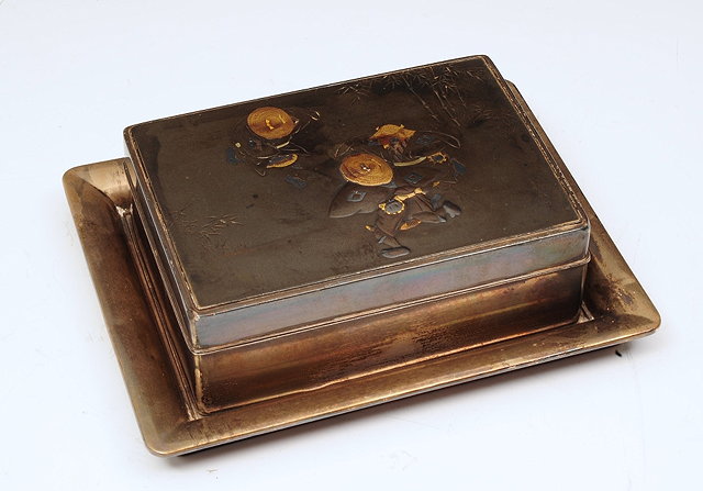 Appraisal: A JAPANESE SILVER MOUNTED WOOD KOGO cover inset with Shibuichi