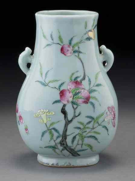 Appraisal: Chinese Qing famille rose porcelain vasedepicting peaches and lotus ''H