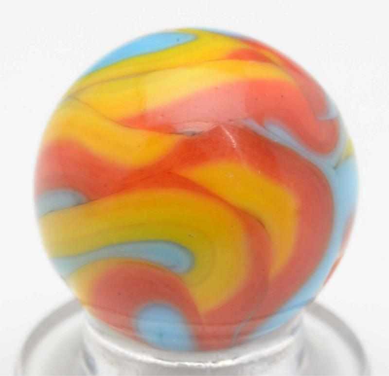 Appraisal: Christensen Agate Tri-Color Flame Marble Baby blue base with orange