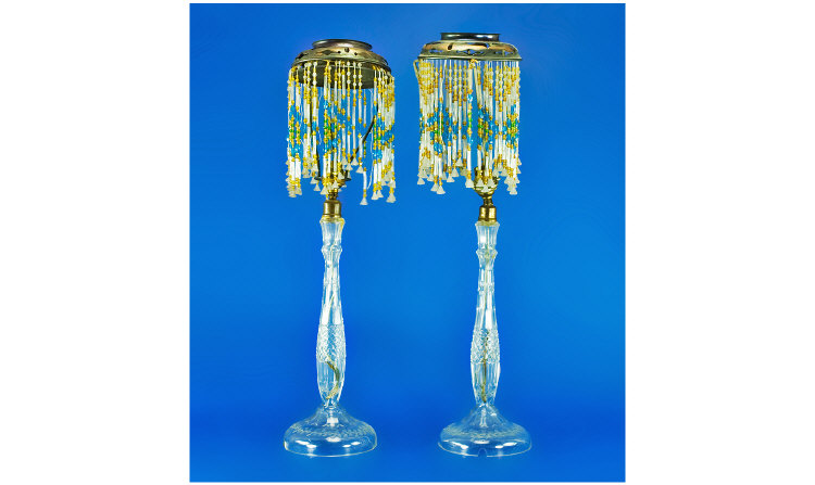 Appraisal: Pair Of Glass Table Lamps With Bead Style Shades Overall