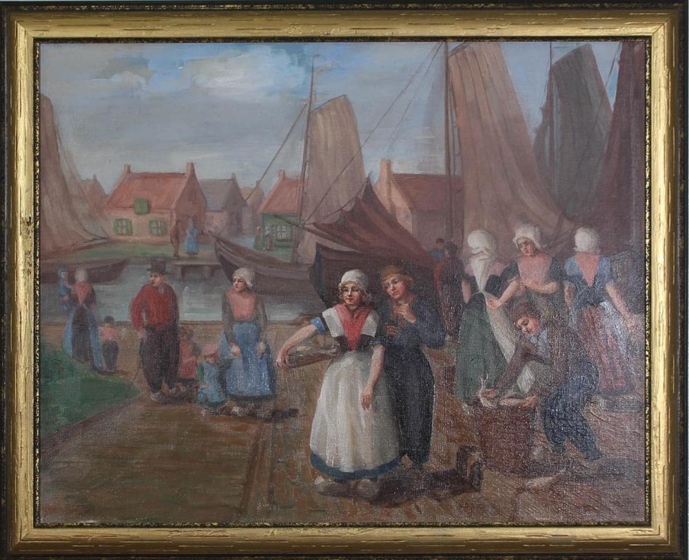 Appraisal: L G PAXTON Dutch th century oil on canvas fishing