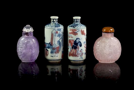 Appraisal: A Group of Four Snuff Bottles Height of tallest inches