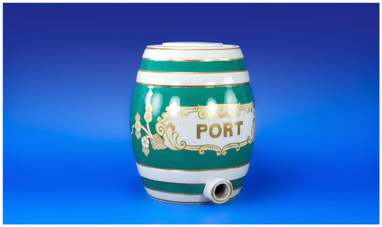 Appraisal: Ceramic 'Port' Barrel Green with Gilt Cartouche and Bands