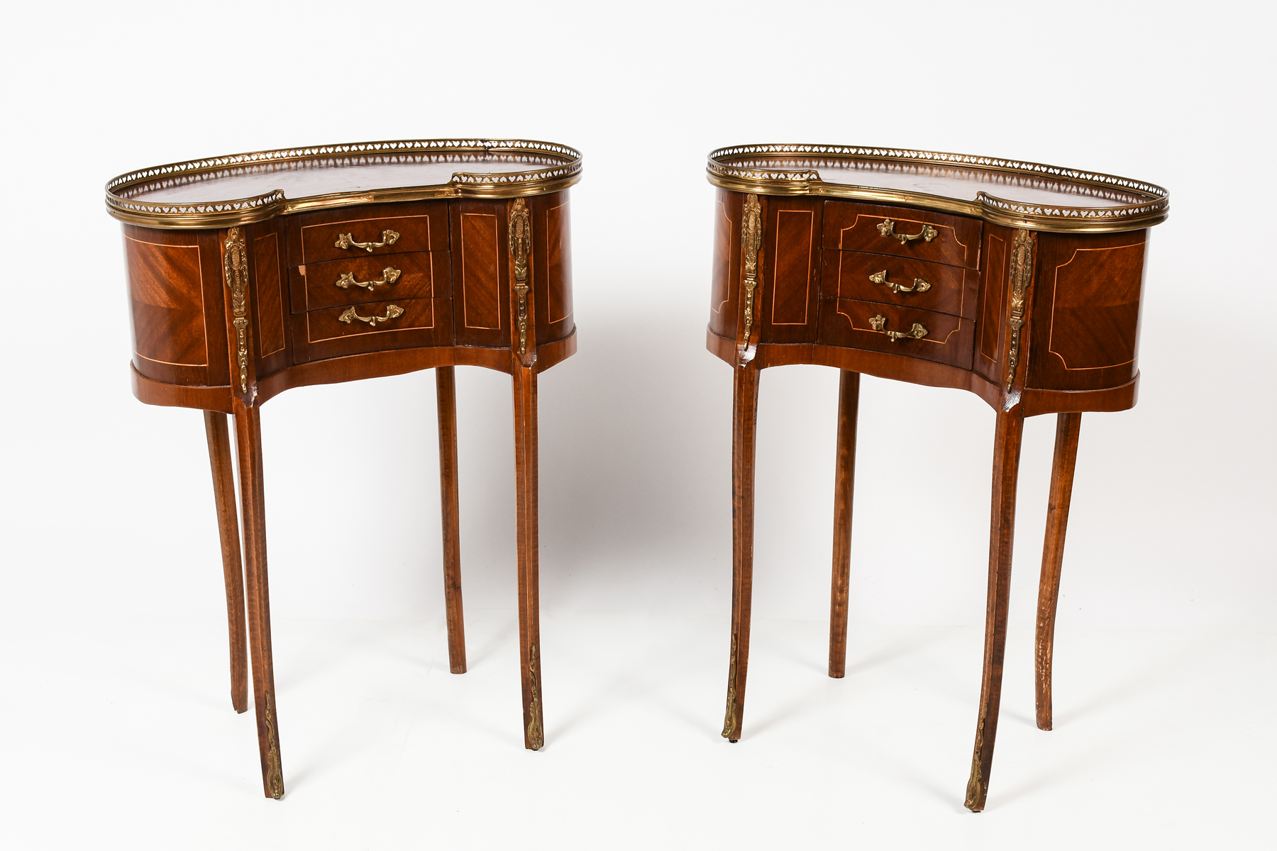 Appraisal: PAIR OF FRENCH GALLERY TOP KIDNEY TABLES Two Gallery top