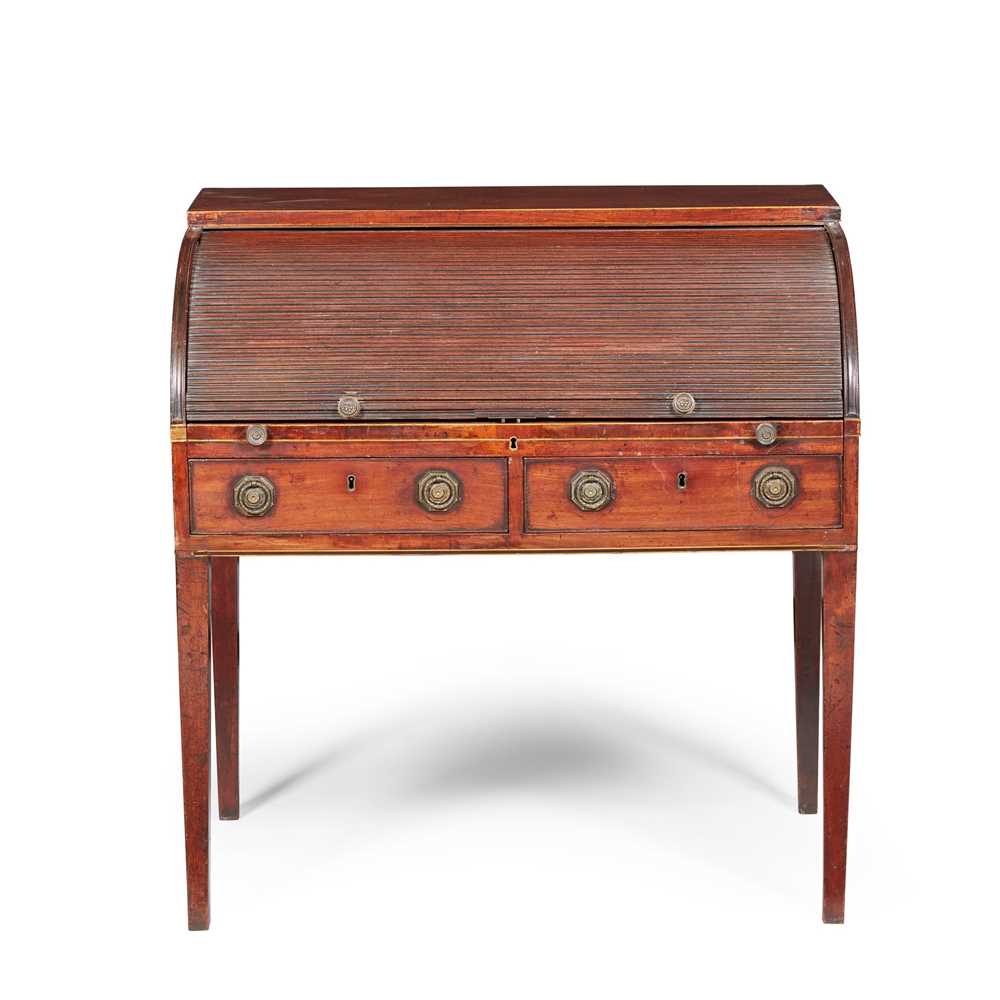 Appraisal: Y LATE GEORGE III MAHOGANY TAMBOUR TOP BUREAU LATE TH