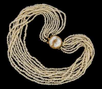 Appraisal: A Vintage Pearl Torsade Necklace with Fancy Clasp k yellow