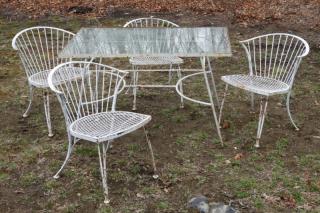 Appraisal: Vintage Wrought Iron White Patio Set UNITED STATES MID TH