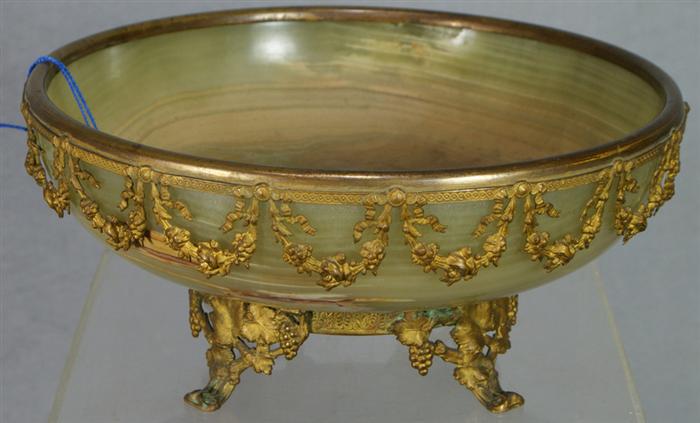 Appraisal: Gilt bronze mounted banded green agate bowl d h Estimate