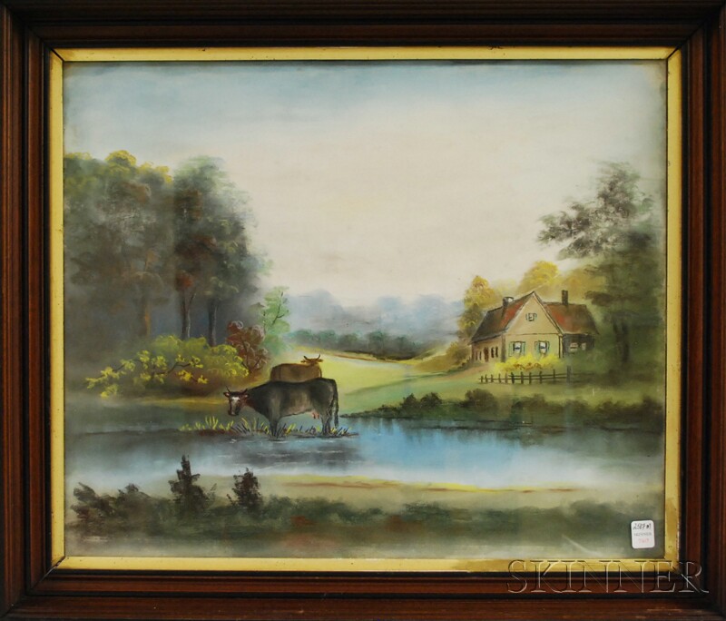 Appraisal: American School th Century Pastoral Landscape with Cottage and Cows