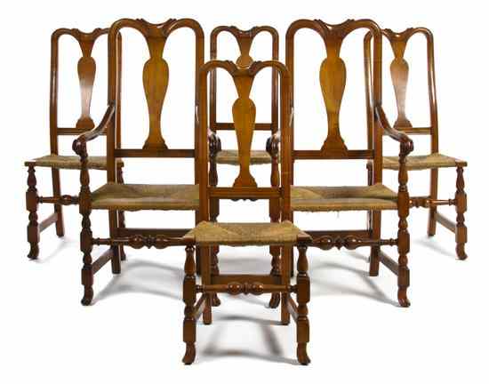 Appraisal: A Set of Twelve Queen Anne Style Maple Dining Chairs