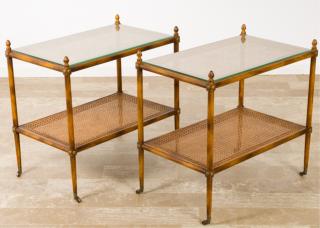 Appraisal: Fruitwood Two Pair of fruitwood two-tier tables brass mounted with