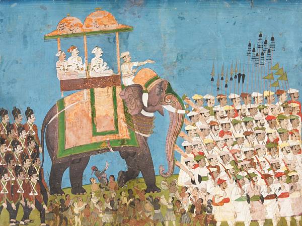 Appraisal: An oversized Indian miniature painting Late th th Century Depicting