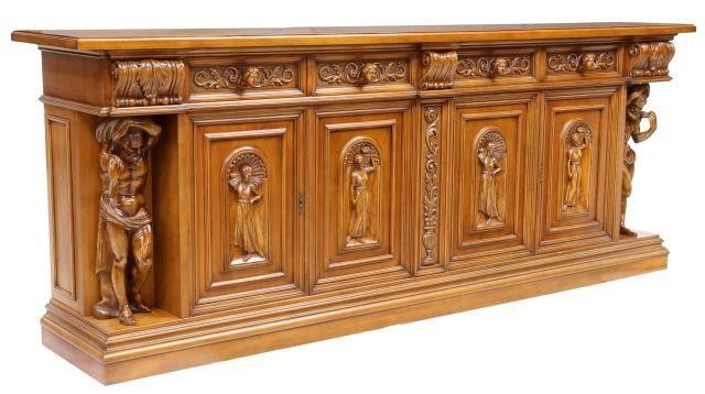 Appraisal: Italian Renaissance style fruitwood sideboard late th c richly carved