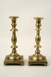 Appraisal: CANDLESTICKS - Pair of early th c brass candlesticks spool