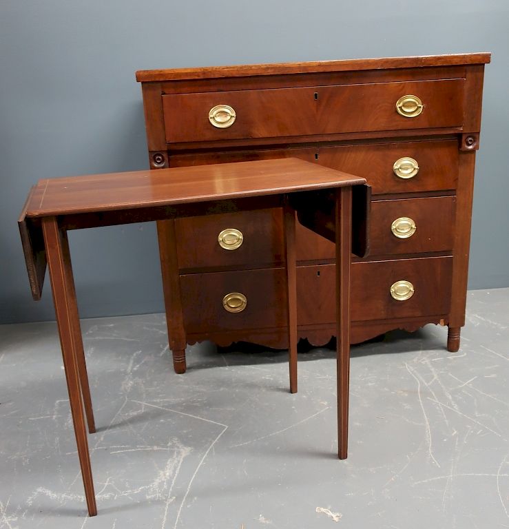 Appraisal: Late Sheraton Chest of Drawers and Mahogany Table Late Sheraton