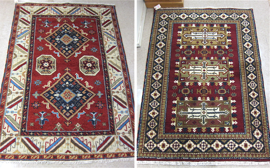 Appraisal: TWO HAND KNOTTED ORIENTAL AREA RUGS ' x ' Indo-Caucasian