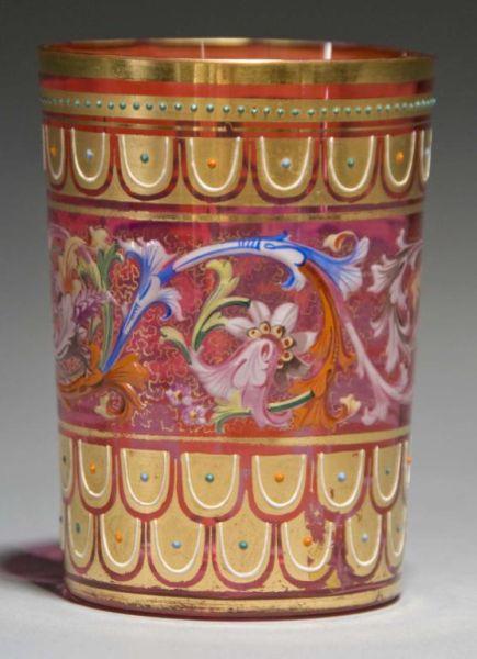 Appraisal: Meyers Neffe Cranberry Enameled Tumbler Description Circa GlasswareCondition Excellent Size