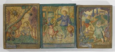 Appraisal: Three large Compton Pottery plaques each modelled in low relief