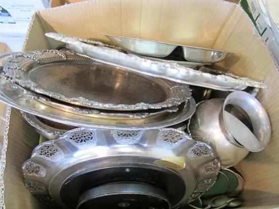 Appraisal: ONE BOX OF ASSORTED BRASS WARE AND SILVER PLATE ITEMS