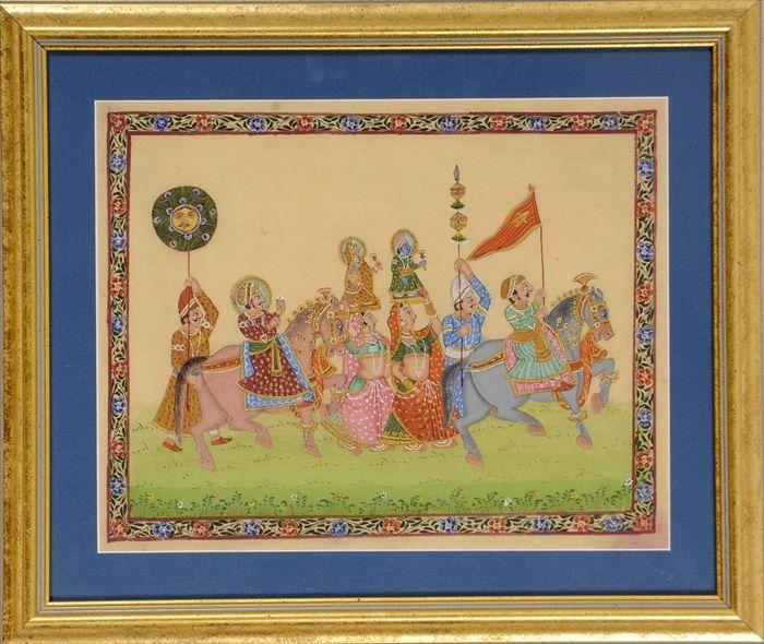 Appraisal: Indian School Religious Procession Gouache on linen matted and framed