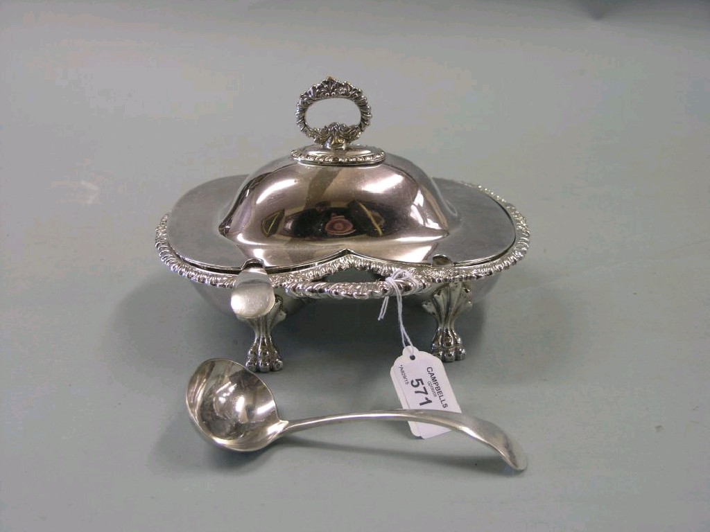 Appraisal: A silver plated sauce dish engraved cover enclosing twin divisions