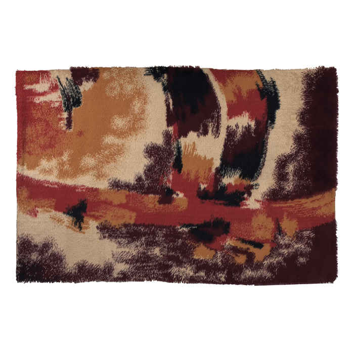 Appraisal: Danish Rya rug wool abstract composition of orange gold black