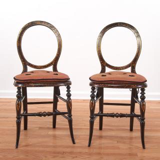 Appraisal: Pair Victorian faux tortoise fancy chairs Pair Victorian faux tortoise