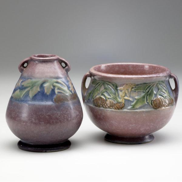 Appraisal: ROSEVILLE Pink Baneda jardiniere and vase Both numbered