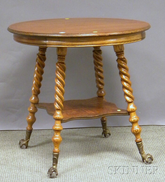 Appraisal: Victorian Circular Oak Center Table with Splayed Twist-turned Legs Mounted