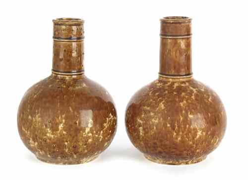 Appraisal: Pair of Rockingham glaze bottle vases th c h