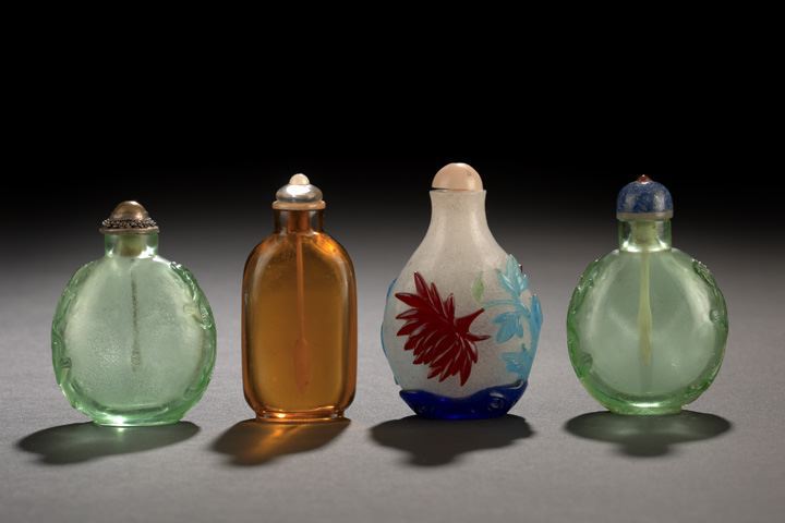 Appraisal: Group of Four Chinese Glass Snuff Bottles composed of a