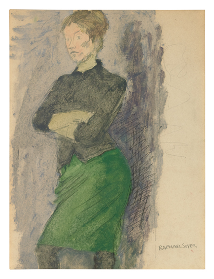 Appraisal: RAPHAEL SOYER The Green Skirt Watercolor and pencil on paper