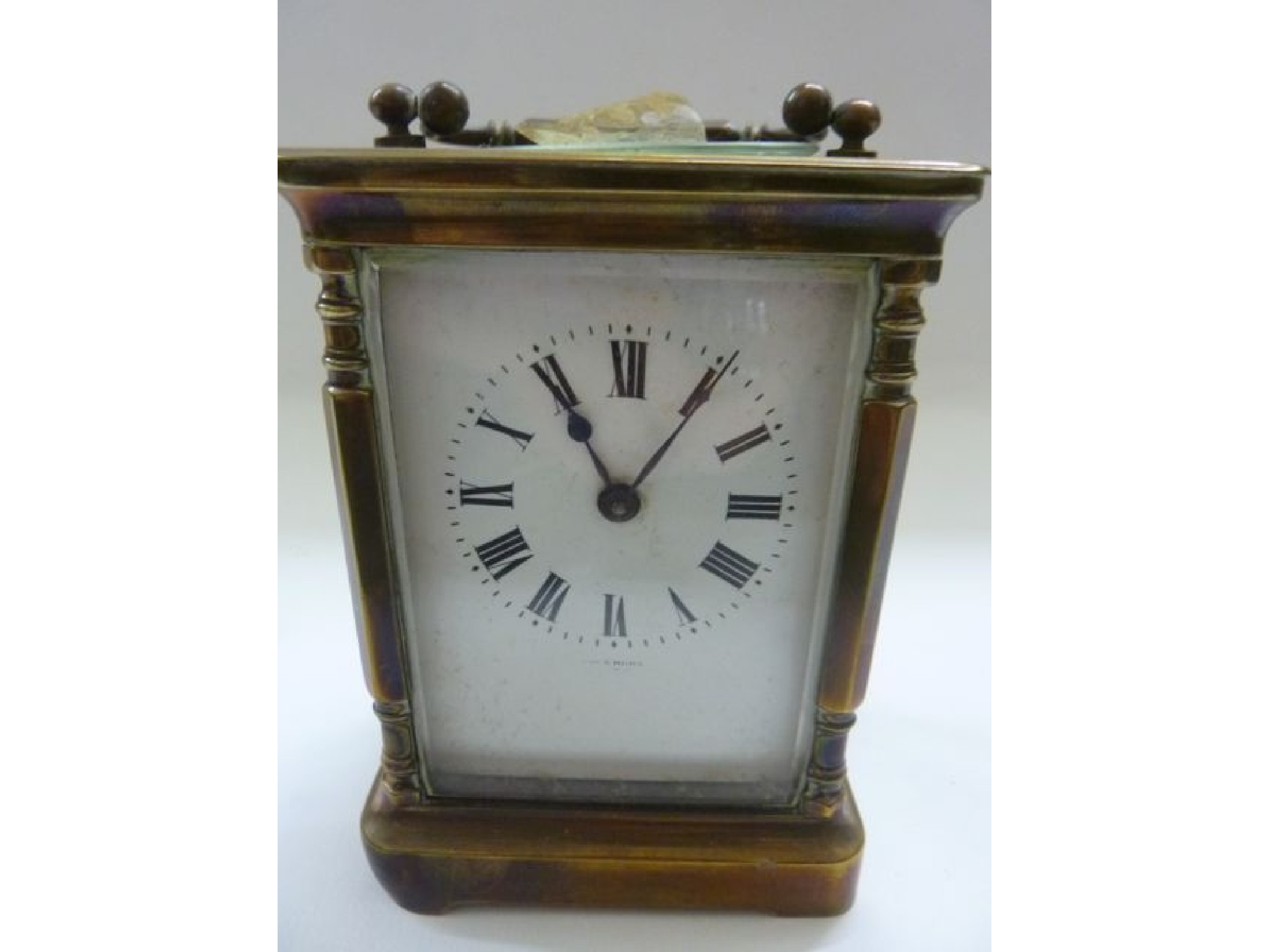 Appraisal: A late th century brass carriage clock with day timepiece