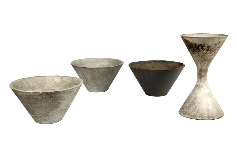 Appraisal: WILLY GUHL FOUR ASSORTED PLANTERSfibrated concrete comprising one inches diameter