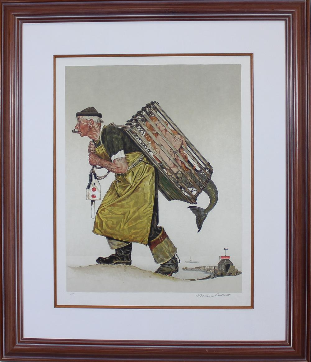 Appraisal: NORMAN ROCKWELL New York - lithograph The Lobsterman man carrying