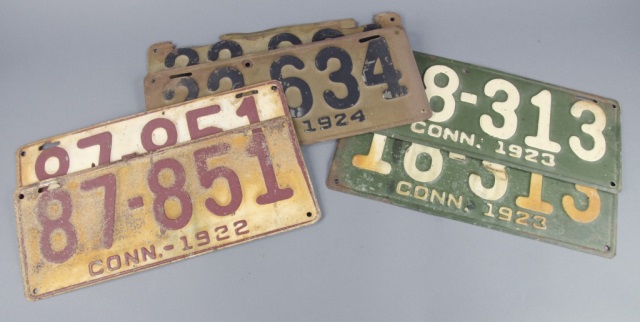 Appraisal: Three Sets Connecticut License PlatesIncluding and Three sets of two